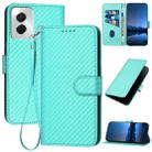 For Motorola Moto G Power 5G 2024 YX0070 Carbon Fiber Buckle Leather Phone Case with Lanyard(Light Blue) - 1