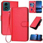 For Motorola Moto G04 / G24 YX0070 Carbon Fiber Buckle Leather Phone Case with Lanyard(Red) - 1