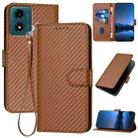 For Motorola Moto G04 / G24 YX0070 Carbon Fiber Buckle Leather Phone Case with Lanyard(Coffee) - 1