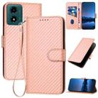 For Motorola Moto G04 / G24 YX0070 Carbon Fiber Buckle Leather Phone Case with Lanyard(Pink) - 1
