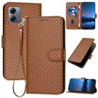 For Motorola Moto G14 YX0070 Carbon Fiber Buckle Leather Phone Case with Lanyard(Coffee) - 1