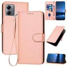 For Motorola Moto G14 YX0070 Carbon Fiber Buckle Leather Phone Case with Lanyard(Pink) - 1