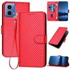 For Motorola Moto G34 YX0070 Carbon Fiber Buckle Leather Phone Case with Lanyard(Red) - 1
