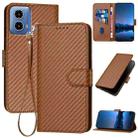 For Motorola Moto G34 YX0070 Carbon Fiber Buckle Leather Phone Case with Lanyard(Coffee) - 1