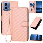 For Motorola Moto G34 YX0070 Carbon Fiber Buckle Leather Phone Case with Lanyard(Pink) - 1