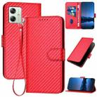 For Motorola Moto G54 5G EU Version YX0070 Carbon Fiber Buckle Leather Phone Case with Lanyard(Red) - 1