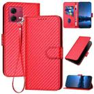 For Motorola Moto G84 5G YX0070 Carbon Fiber Buckle Leather Phone Case with Lanyard(Red) - 1