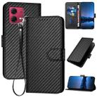 For Motorola Moto G84 5G YX0070 Carbon Fiber Buckle Leather Phone Case with Lanyard(Black) - 1