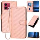 For Motorola Moto G84 5G YX0070 Carbon Fiber Buckle Leather Phone Case with Lanyard(Pink) - 1