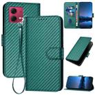 For Motorola Moto G84 5G YX0070 Carbon Fiber Buckle Leather Phone Case with Lanyard(Dark Green) - 1