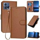 For Motorola Edge 30 Fusion 5G YX0070 Carbon Fiber Buckle Leather Phone Case with Lanyard(Coffee) - 1