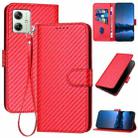 For Motorola Moto G54 Global YX0070 Carbon Fiber Buckle Leather Phone Case with Lanyard(Red) - 1