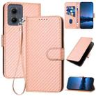 For Motorola Edge 5G 2024 YX0070 Carbon Fiber Buckle Leather Phone Case with Lanyard(Pink) - 1