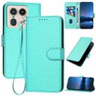 For Motorola Moto X50 Ultra YX0070 Carbon Fiber Buckle Leather Phone Case with Lanyard(Light Blue) - 1