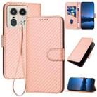 For Motorola Moto X50 Ultra YX0070 Carbon Fiber Buckle Leather Phone Case with Lanyard(Pink) - 1