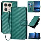 For Motorola Moto X50 Ultra YX0070 Carbon Fiber Buckle Leather Phone Case with Lanyard(Dark Green) - 1