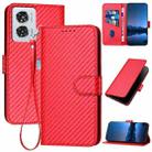 For Motorola Edge 50 Fusion YX0070 Carbon Fiber Buckle Leather Phone Case with Lanyard(Red) - 1