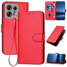 For Motorola Edge 50 Pro YX0070 Carbon Fiber Buckle Leather Phone Case with Lanyard(Red) - 1