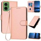 For Motorola Moto G35 YX0070 Carbon Fiber Buckle Leather Phone Case with Lanyard(Pink) - 1