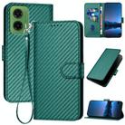 For Motorola Moto G35 YX0070 Carbon Fiber Buckle Leather Phone Case with Lanyard(Dark Green) - 1