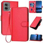 For Motorola Moto G55 YX0070 Carbon Fiber Buckle Leather Phone Case with Lanyard(Red) - 1