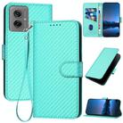 For Motorola Moto G55 YX0070 Carbon Fiber Buckle Leather Phone Case with Lanyard(Light Blue) - 1