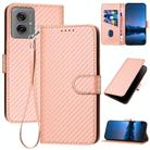 For Motorola Moto G55 YX0070 Carbon Fiber Buckle Leather Phone Case with Lanyard(Pink) - 1