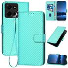 For Motorola Moto G 2025 YX0070 Carbon Fiber Buckle Leather Phone Case with Lanyard(Light Blue) - 1