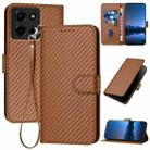 For Motorola Moto G 2025 YX0070 Carbon Fiber Buckle Leather Phone Case with Lanyard(Coffee) - 1