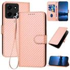 For Motorola Moto G 2025 YX0070 Carbon Fiber Buckle Leather Phone Case with Lanyard(Pink) - 1