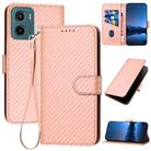 For Motorola Moto G05 YX0070 Carbon Fiber Buckle Leather Phone Case with Lanyard(Pink) - 1