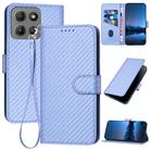 For Motorola Moto G15 YX0070 Carbon Fiber Buckle Leather Phone Case with Lanyard(Light Purple) - 1