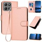 For Motorola Moto G15 YX0070 Carbon Fiber Buckle Leather Phone Case with Lanyard(Pink) - 1