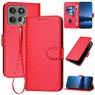 For Motorola Edge 60 Pro YX0070 Carbon Fiber Buckle Leather Phone Case with Lanyard(Red) - 1