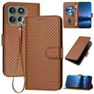 For Motorola Edge 60 Pro YX0070 Carbon Fiber Buckle Leather Phone Case with Lanyard(Coffee) - 1