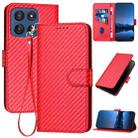 For Motorola Edge 60 YX0070 Carbon Fiber Buckle Leather Phone Case with Lanyard(Red) - 1