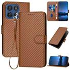 For Motorola Edge 60 YX0070 Carbon Fiber Buckle Leather Phone Case with Lanyard(Coffee) - 1