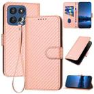 For Motorola Edge 60 YX0070 Carbon Fiber Buckle Leather Phone Case with Lanyard(Pink) - 1