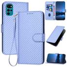 For Motorola Moto G22 YX0070 Carbon Fiber Buckle Leather Phone Case with Lanyard(Light Purple) - 1