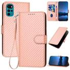 For Motorola Moto G22 YX0070 Carbon Fiber Buckle Leather Phone Case with Lanyard(Pink) - 1