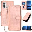 For Motorola Moto G52 YX0070 Carbon Fiber Buckle Leather Phone Case with Lanyard(Pink) - 1