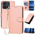 For Motorola Moto G56 5G YX0070 Carbon Fiber Buckle Leather Phone Case with Lanyard(Pink) - 1