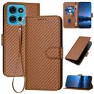 For Motorola Moto G75 5G YX0070 Carbon Fiber Buckle Leather Phone Case with Lanyard(Coffee) - 1