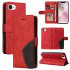 For iPhone SE 2024 Dual-color Splicing Flip Leather Phone Case(Red) - 1