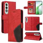 For OnePlus Nord CE4 Dual-color Splicing Flip Leather Phone Case(Red) - 1