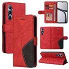 For Realme C65 4G Dual-color Splicing Flip Leather Phone Case(Red) - 1