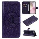 For iPhone SE 2024 Embossed Sunflower Pattern Flip Leather Phone Case(Purple) - 1