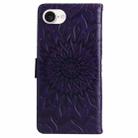 For iPhone 16e Embossed Sunflower Pattern Flip Leather Phone Case(Purple) - 3