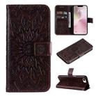 For iPhone SE 2024 Embossed Sunflower Pattern Flip Leather Phone Case(Brown) - 1