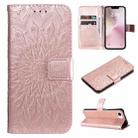 For iPhone SE 2024 Embossed Sunflower Pattern Flip Leather Phone Case(Rose Gold) - 1